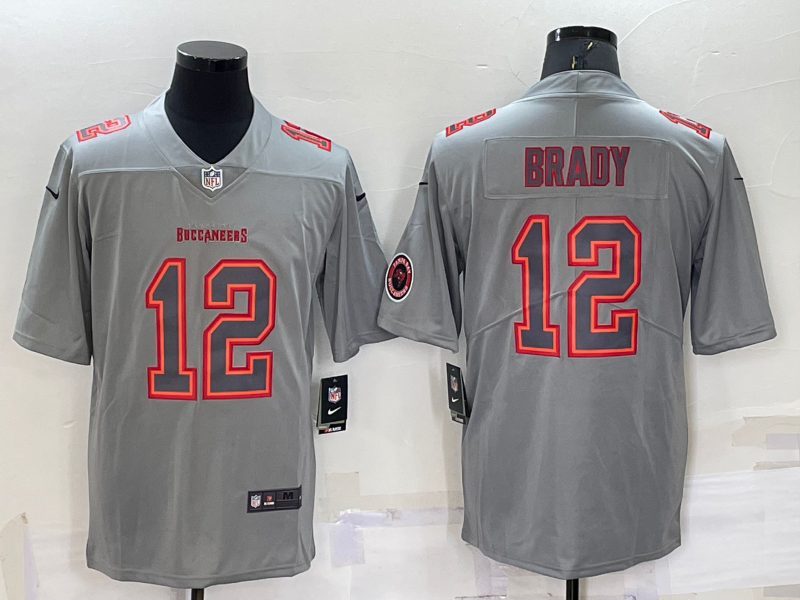 Men's Tampa Bay Buccaneers #12 Tom Brady Grey With Patch Atmosphere Fashion Stitched Jersey Men's Tampa Bay Buccaneers #12 Tom Brady Grey With Patch Atmosphere Fashion Stitched Jersey